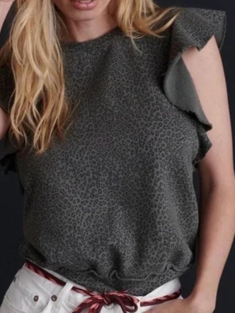 Anthropologie T.La Moss Leopard Print Ruffle Sleeve Top XXS